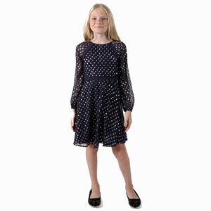 Blush by US Angels - Tina Foil Dot Dress - Chiffon Navy - Size 8